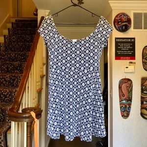 Navy Skater Dress w/ White Flowers